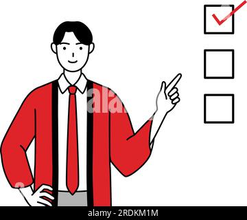 Man wearing a red happi coat posing with guts, Vector Illustration ...
