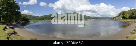 Panoramic view of Penmaenpool on the Mawddach estuary, Wales Stock Photo