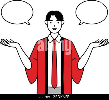 Man wearing a red happi coat posing with guts, Vector Illustration ...