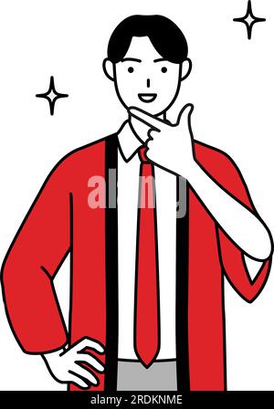 Man wearing a red happi coat in a confident pose, Vector Illustration ...