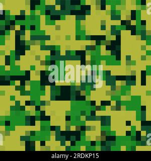 Pixel art Military pattern seamless. 8 bit Army background. pixelated Protective khaki soldier and hunting texture Stock Vector