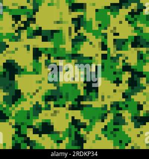 Pixel art Military pattern seamless. 8 bit Army background. pixelated Protective khaki soldier and hunting texture Stock Vector