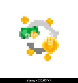 Money exchange icon pixel art isolated. Finance symbol pixelated. 8 bit Sign for banking application Stock Vector