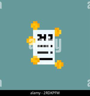 Receipt icon pixel art isolated. Finance symbol pixelated. 8 bit Sign for banking application Stock Vector