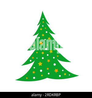 Christmas Trees With Stars And Snow. Modern Flat Design Icon. Christmas Decoration Ornament Stock Vector