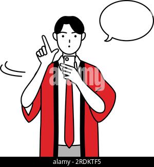 Man wearing a red happi coat posing with guts, Vector Illustration ...