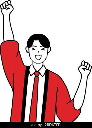 Man wearing a red happi coat tapping his chest, Vector Illustration ...