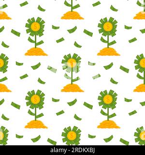 Money flower pattern seamless. Dollar plant background. Financial sprout concept texture Stock Vector