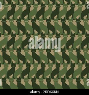 Cat Military pattern seamless. Cats Army background. Protective khaki soldier and hunting texture. Stock Vector