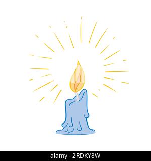 Burning Candle. Flat Design Blue Candle Stock Vector