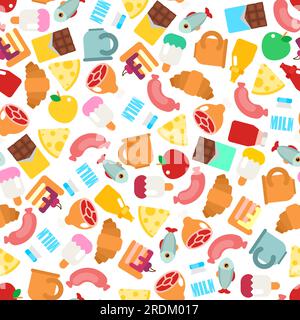 Food pattern seamless. food sign background. Symbol for mobile application. Ketchup and Apple, Croissant and Ice cream. Piece of cake and Chocolate. C Stock Vector