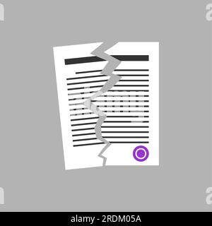 Broken contract isolated. concept of breaking marriage contract Stock Vector