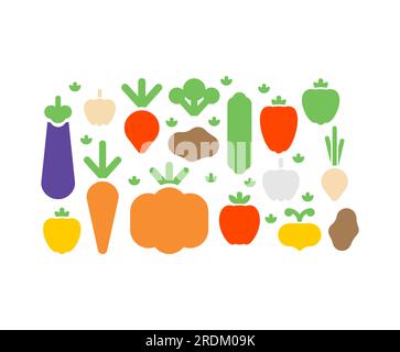 Vegetables symbol icons set. Eggplant and potatoes. Pumpkin and turnip. Radish and tomato. Garlic and carrot signs Stock Vector