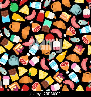 Food pattern seamless. food sign background. Symbol for mobile application. Ketchup and Apple, Croissant and Ice cream. Piece of cake and Chocolate. C Stock Vector