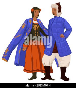 Mongol man and woman in traditional clothes vector Stock Vector