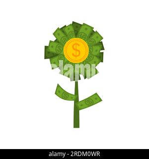 Money flower. Dollar plant. Financial sprout concept Stock Vector