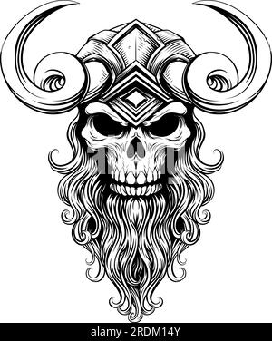 Viking Warrior Skull Man Mascot Face in Helmet Stock Vector