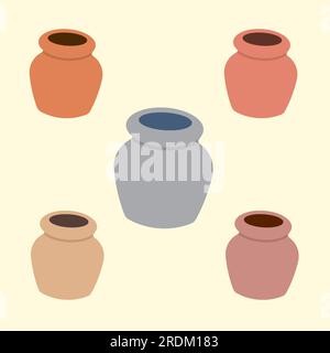 Clay Pots Vector Illustration. Set Of 5 Multicolored Pots Stock Vector