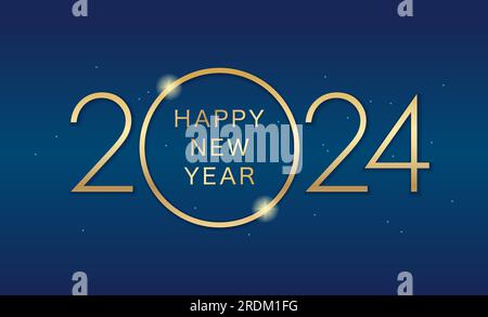 The Year 2024 Vector Title Illustration With New Year Greetings On A Champagne Gold Background. Stock Vector