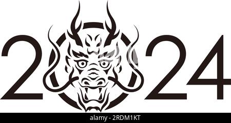 The Year 2024, Year Of The Dragon, Vector New Year Greeting Symbol With Dragon Face Isolated On A White Background. Stock Vector