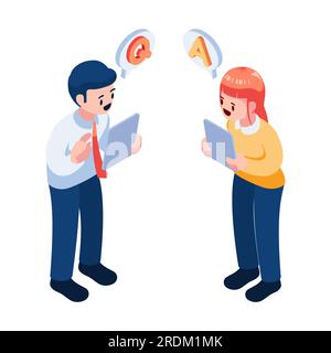 Flat 3d Isometric Businessman Ask Questions and Receive Answers. Question and Answer Customer Support Concept. Stock Vector