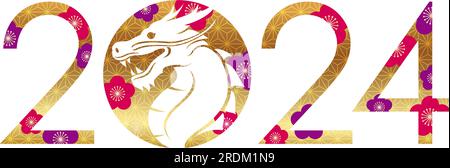 The Year 2024, Year Of The Dragon, Vector New Year Greeting Symbol With A Dragon Silhouette Isolated On A White Background. Stock Vector