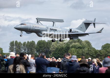 Bombardier Global Express - Saab GlobalEye, arriving at RAF Fairford Royal International Air Tattoo 2023. Stock Photo