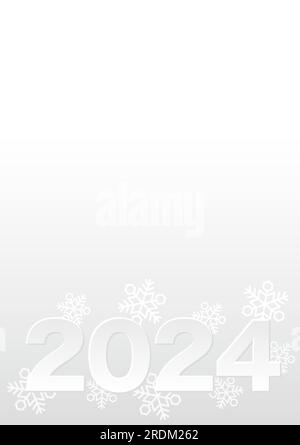 The Year 2024 Vector Monochrome Greeting Card Template With Snowflakes And Text Space On An Abstract  Background. Stock Vector