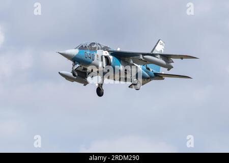 Top Aces Dassault Dornier Alpha, arriving at RAF Fairford for the Royal International Air Tattoo 2023. Stock Photo