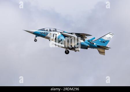 Top Aces Dassault Dornier Alpha, arriving at RAF Fairford for the Royal International Air Tattoo 2023. Stock Photo