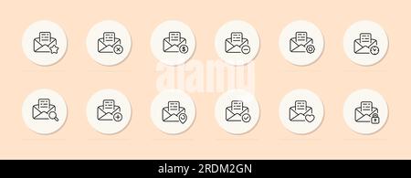 Mail line icon. Dollar, favorites, cross, plus, search, settings, minus, gps, tick .. Pastel color background. Vector line icon Stock Vector