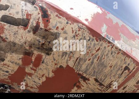 keel of an onshore stored motorboat Stock Photo