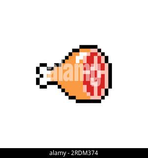 Ham meat pixel art icon isolated. 8 bit food sign. pixelated Symbol for mobile application Stock Vector