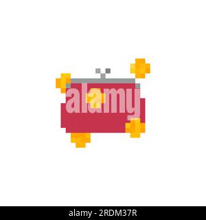 Old Wallet icon pixel art isolated. Finance symbol pixelated. 8 bit Sign for banking application Stock Vector