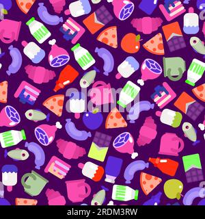 Food pattern seamless. food sign background. Symbol for mobile application. Ketchup and Apple, Croissant and Ice cream. Piece of cake and Chocolate. C Stock Vector
