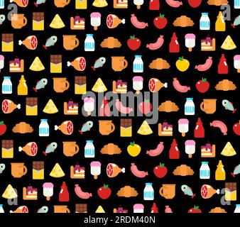 Food pattern seamless. food sign background. Symbol for mobile application. Ketchup and Apple, Croissant and Ice cream. Piece of cake and Chocolate. C Stock Vector