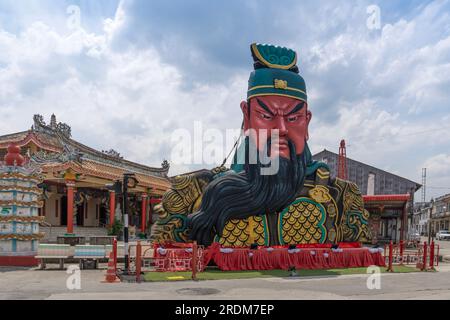 Thailand, Phang Nga March 2, 2023. Chinese old quarter in Takua Pa. Old Chinese or Thai warrior, big statue. Stock Photo