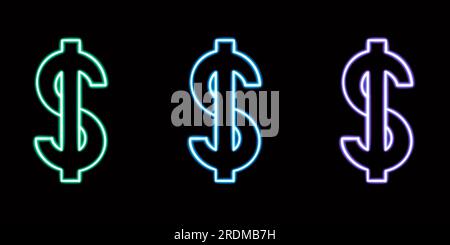 set neon dollars glowing desktop icon, neon money sticker, neon figure, glowing figure, neon geometrical figures  Stock Photo