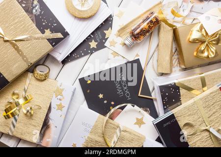 "Wesołych Świąt!" - Polish Merry Christmas wishes on handmade greeting cards Stock Photo
