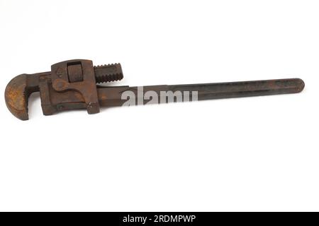 Old Rusty 18" Stillson Pipe Wrench Stock Photo