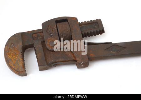 Old Rusty 18" Stillson Pipe Wrench Stock Photo