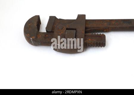 Old Rusty 18" Stillson Pipe Wrench Stock Photo