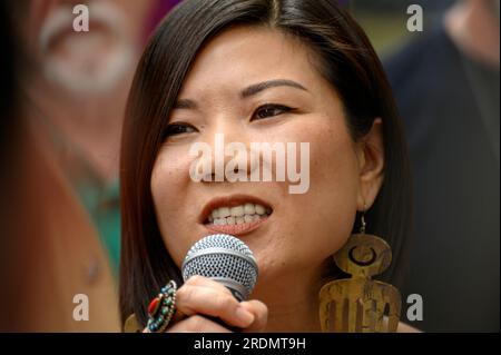 Rebecca Yeo (actress / producer) at an EQUITY event in Leicester Square supporting the SAG-AFTRA American actors' strike 21st July 2023 Stock Photo