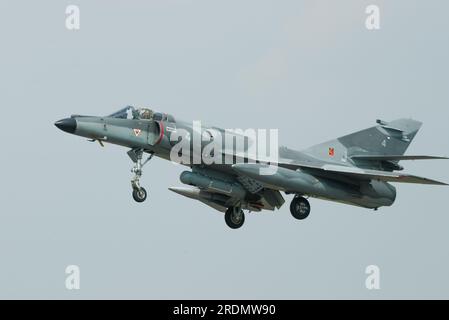 Dassault Super Etendard Modernisé, French carrier-borne strike fighter aircraft designed by Dassault-Breguet for service with the French Navy. Landing Stock Photo