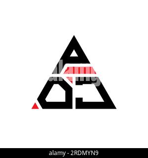 POJ triangle letter logo design with triangle shape. POJ triangle logo design monogram. POJ triangle vector logo template with red color. POJ triangul Stock Vector