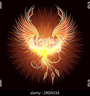 Fire Burning Phoenix Bird rising from ashes on Black Background. Vector illustration Stock Vector