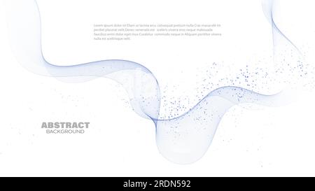 Blue swirling wavy lines, transparent smoky wave flow with round small particles. Stock Vector