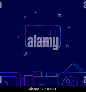 Bank credit or debit card gradient line vector icon, simple illustration on a dark blue background, banking and money related bottom border. Stock Vector