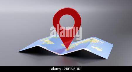GPS Navigation World Map with Red Pin icon. Map and pin marker location ...