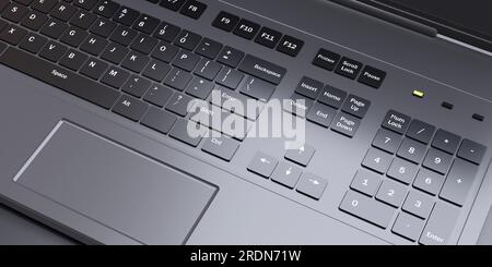 Computer laptop keyboard, black color closeup view. 3d render Stock Photo